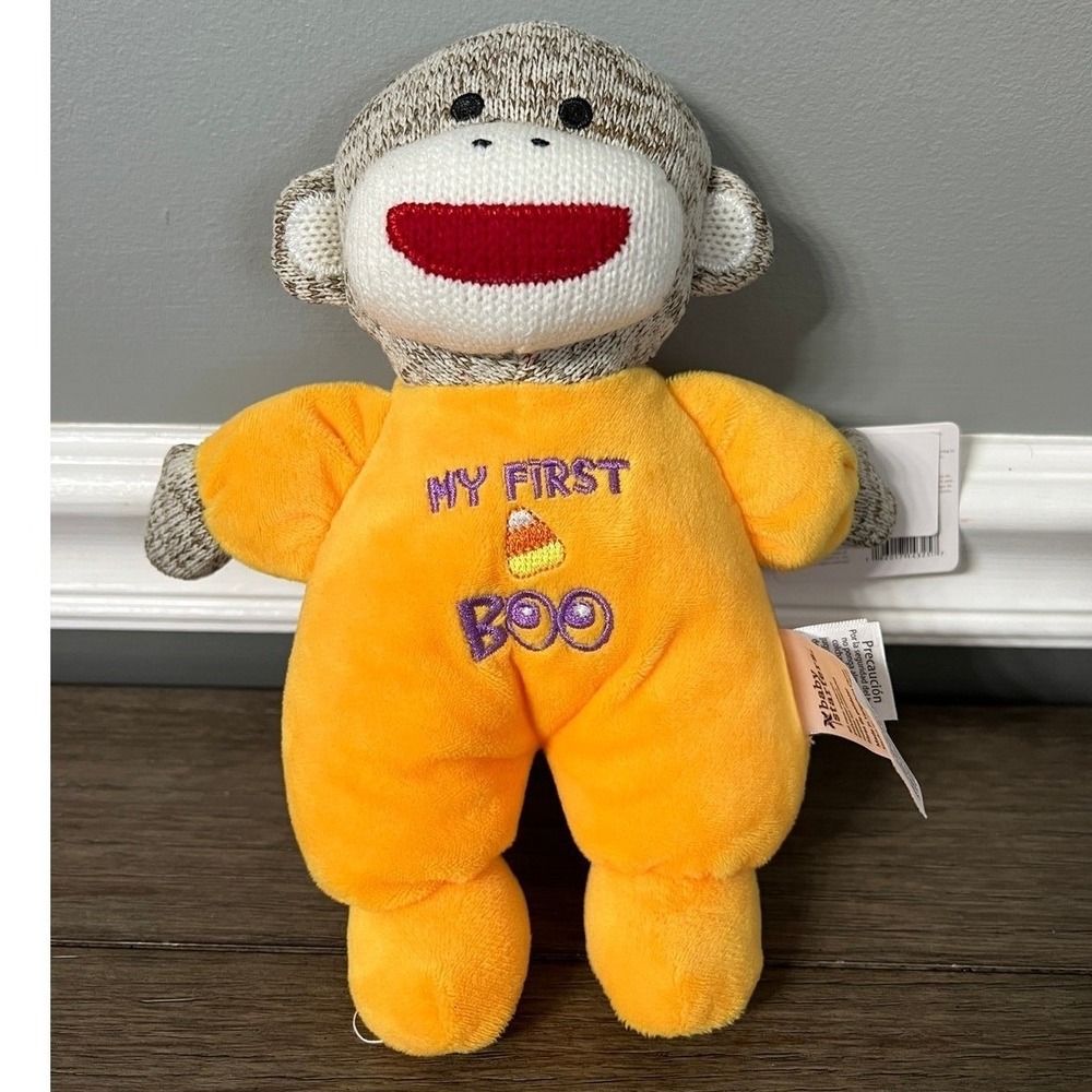 Baby Starters Halloween Sock Monkey My First Boo Orange Plush Candy Corn